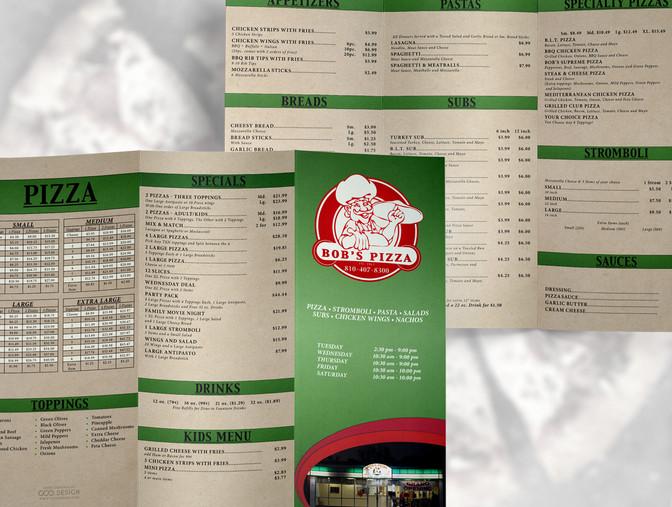 Bob's Pizza Menu